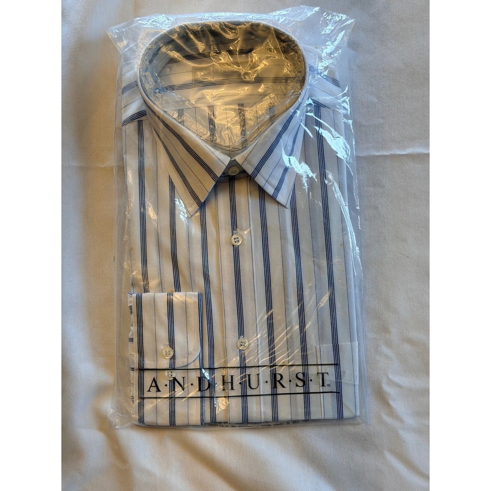 Vintage Andhurst Mens Dress Shirt Blue White Striped Long Sleeve 16-34 Belk NOS